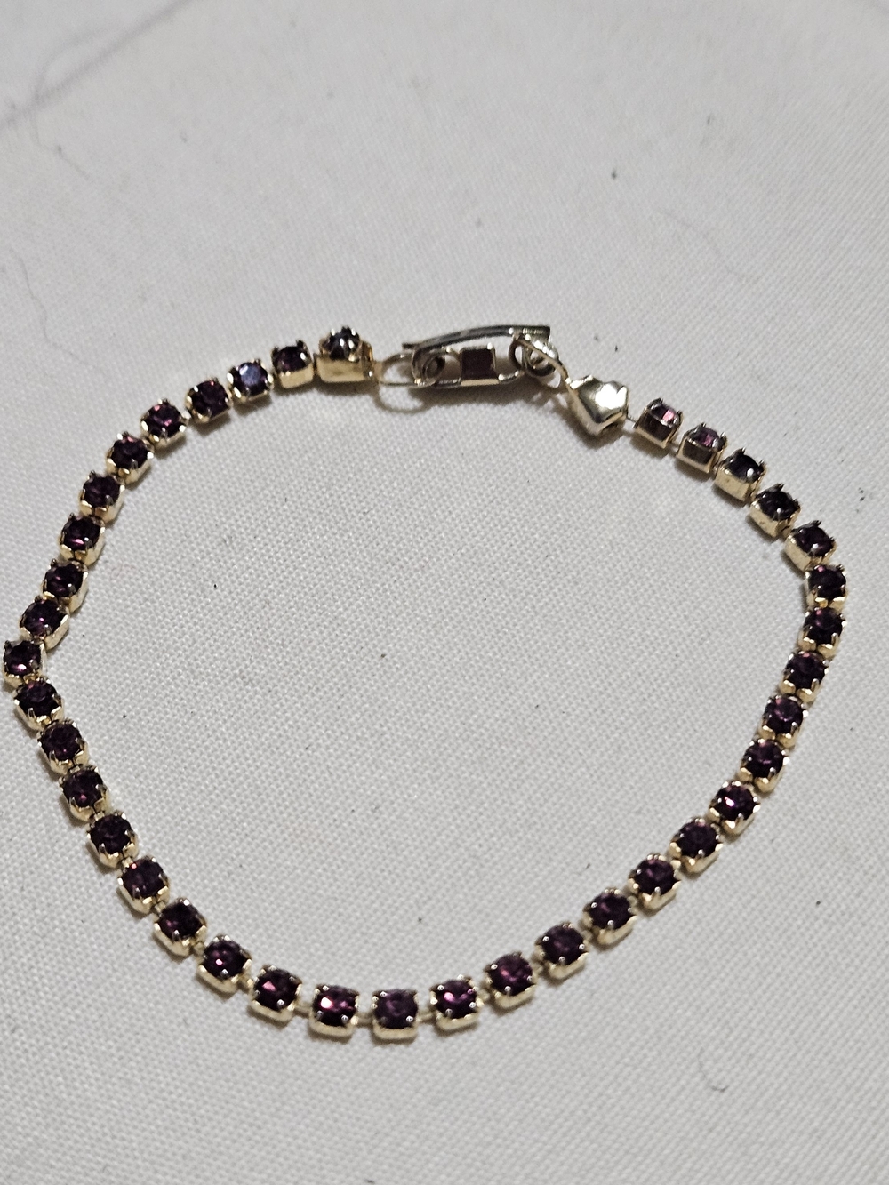 Gold Tennis Bracelet with Deep Purple Stones